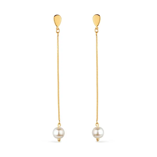 Brinco Dourado de Corrente com Pérola