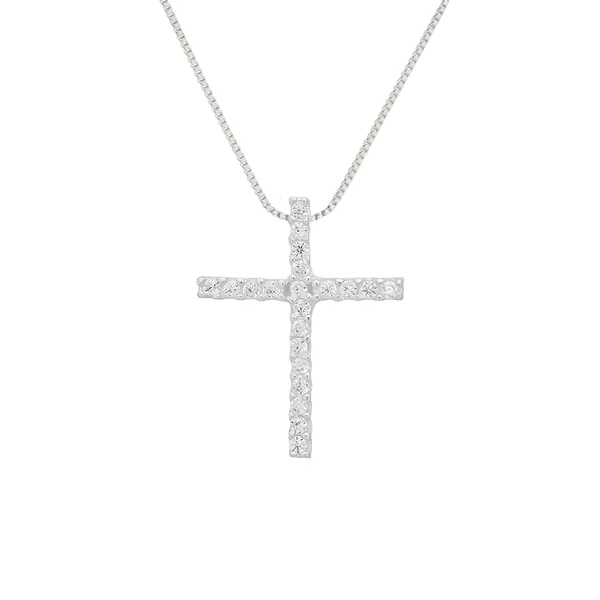 Colar de Cruz Cravejada de Zircônias em Prata 925